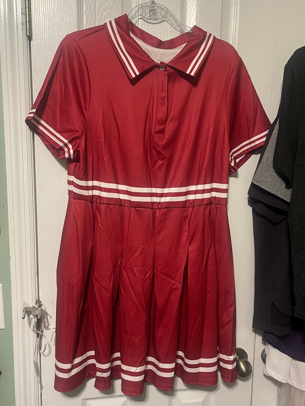 Ladies Vintage Red Polo Tennis Dress with White Stripe Trim